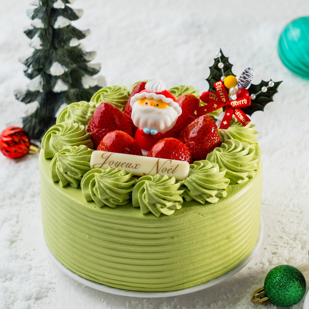 【晴海直売所・店頭受取用】サンタのクリスマスケーキ(抹茶) 5号